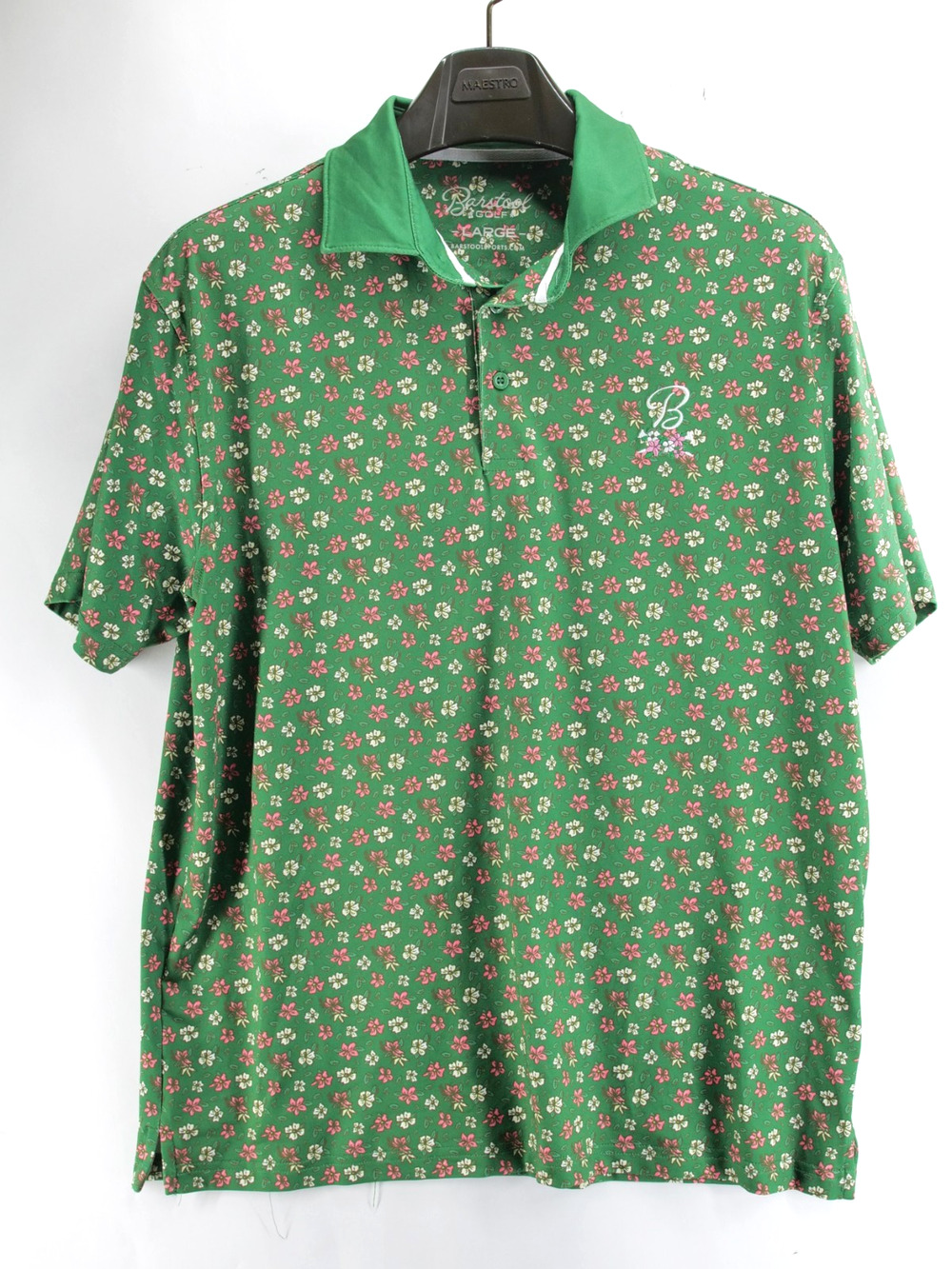Barstool Sports Golf Floral Green Polo Style Shirt Mens Large Embroidered Logo